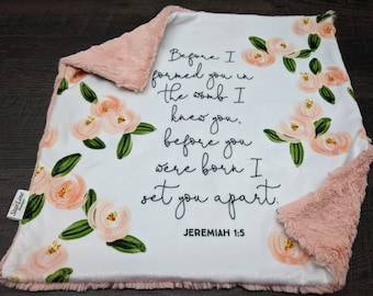 Baptism Baby Girl Gift, Floral Lovey Bible verse, Minky Baby Lovey, Bible Scripture Baby Lovey, Girl Baby Shower Gift, Baby Dedication Gift