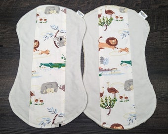 Jungle Animal Burp Cloths: Cotton Flannel & Minky, Set of 2