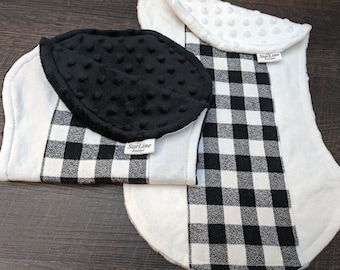 Paños para eructar a cuadros, guardería infantil a cuadros blancos y negros, guardería infantil blanca y negra, paños para eructar blancos y negros, paños para eructar unisex Contour