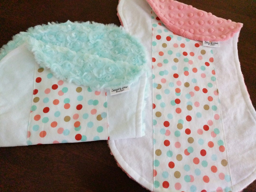 Coral Mint Gold Burp Cloths Polka Dot Burp Cloth Set Polka Etsy