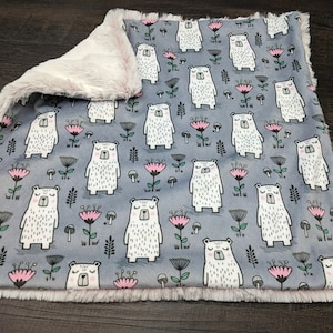Bear Floral Minky Lovey Girl, Bear Baby Girl Lovey, Minky Baby Girl Lovey, Woodland Baby Girl Security Lovey, Woodland Nursery Girl Gift