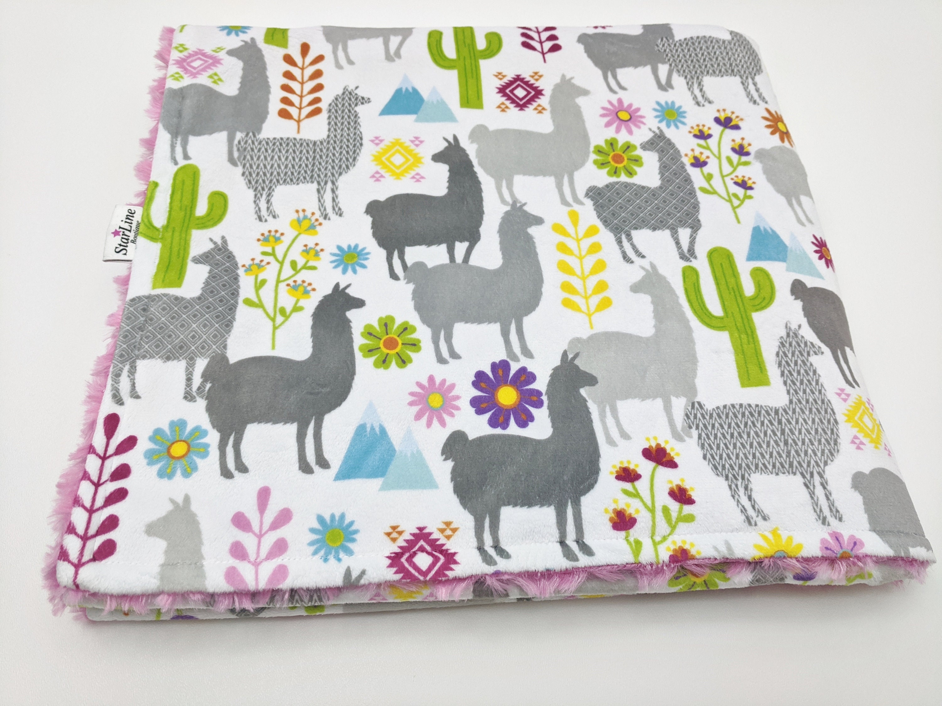 Minky Llama Baby Blanket Llama Baby Shower Llama Cacti Minky Etsy