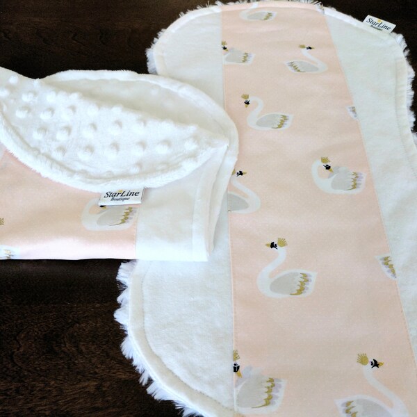 Swan Burp Cloths, Swan Baby Shower, Blush and Gold Baby Shower, Blush and Gold Nursery, White and Gold Baby Shower, Coral and Gold Nursery