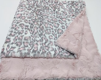 Leopard Minky Baby Blanket, Pink and Grey Minky Leopard Blanket, Leopard Baby Blanket Girl, Grey Pink Leopard Baby Shower, Leopard Nursery