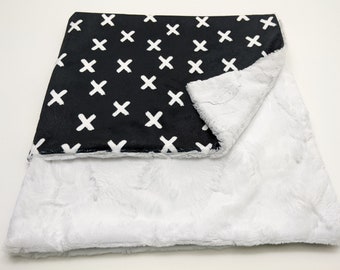 Black and White Blanket, Black and White Minky Blanket X,  Baby Shower Gift,