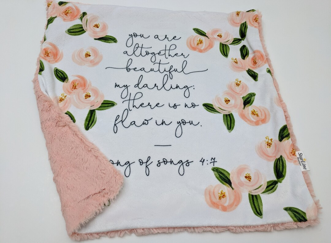 Baptism Baby Girl Floral Blanket Bible Verse, Minky Baby Blanket, Bible