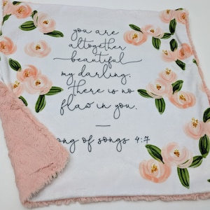 Baptism Baby Girl Floral Blanket Bible Verse, Minky Baby Blanket, Bible Scripture Baby Blanket, Girl Baby Shower Gift, Baby Dedication Gift