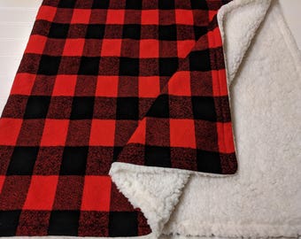 Buffalo Plaid Baby Blanket, Sherpa Toddler Blanket, Buffalo Plaid Toddler Blanket, Buffalo Plaid Baby Shower, Red and Black Nursery Blanket