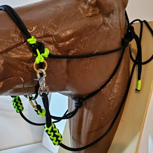 Sidepull with Trail Reins-Bitless Sidepull Custom Sliding Ring Rope Halter Horse Tack with Trail Reins-Sidepull Hackamore with Trail Reins