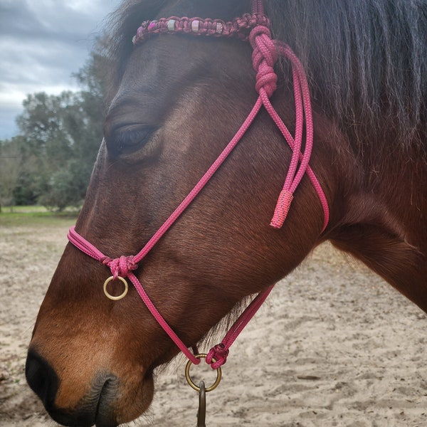 Sidepull Bitless Sliding Ring Horse Halter Tack-Horse Hackamore-Bitless Bridle Hybrid Sliding Ring Horse Halter-Bitless KatzHorsewear Tack