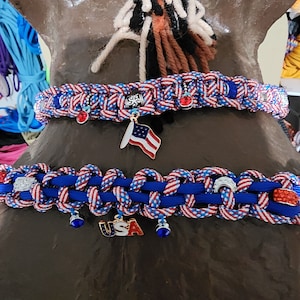 Patriotic Paracord Browband: Sparkle Rhinestone Horse Bridle Tack with USA Flag Charm Gift for Horse Owner