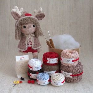 Yesiltosba - ELLIE the Christmas Girl - DIY Crochet amigurumi kit, Reindeer Hoodies - Please read Item Description for details
