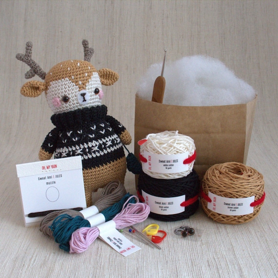 Sweet Amigurumi Design JULES the Reindeer DIY Crochet Amigurumi Kit,  Crafter Gift, Deer Please Read Item Description for Details 