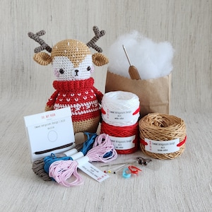 Sweet amigurumi design - JULES the Reindeer - DIY Crochet amigurumi kit, Crafter Gift, deer - Please read Item Description for details