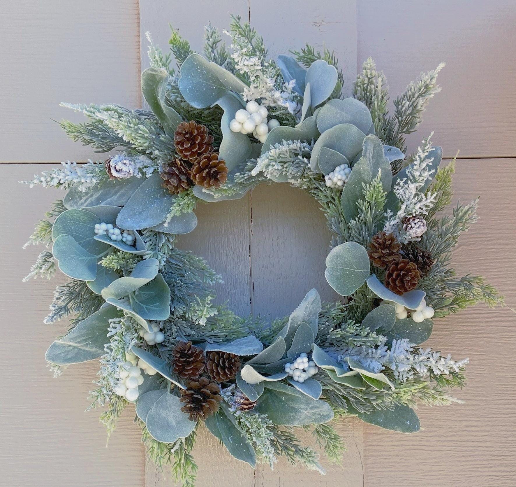Winter Wreath White Berry Wreath Christmas Front Door Lambs Ear Wreath ...