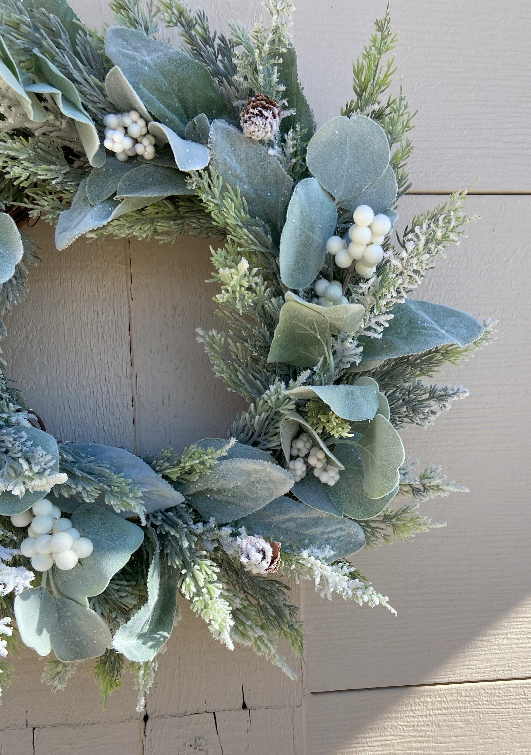 Winter Wreath White Berry Wreath Christmas Front Door Lambs Ear Wreath ...