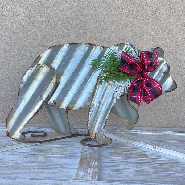 Bear Figurine Galvanized Metal Sculpture Bear Statue Cabin Decor Country Bear Metal Figure Christmas Gift for Him Bear Decor Metal Lodge