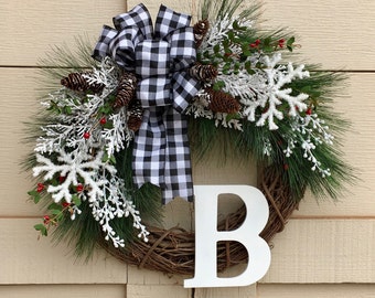 Christmas Wreath, Winter Wreath, Monogram Wreath, Christmas Wreath for Front Door, Winter Wreath for Front Door, Snowflake Wreath, Wreaths