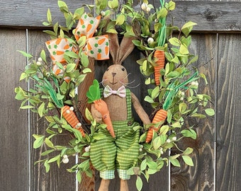 Easter Bunny Wreath Natural Carrot Wreath Easter Bunny with Carrots Farmhouse Easter Wreath Easter Bunny Door Decor Gift Assisted Living
