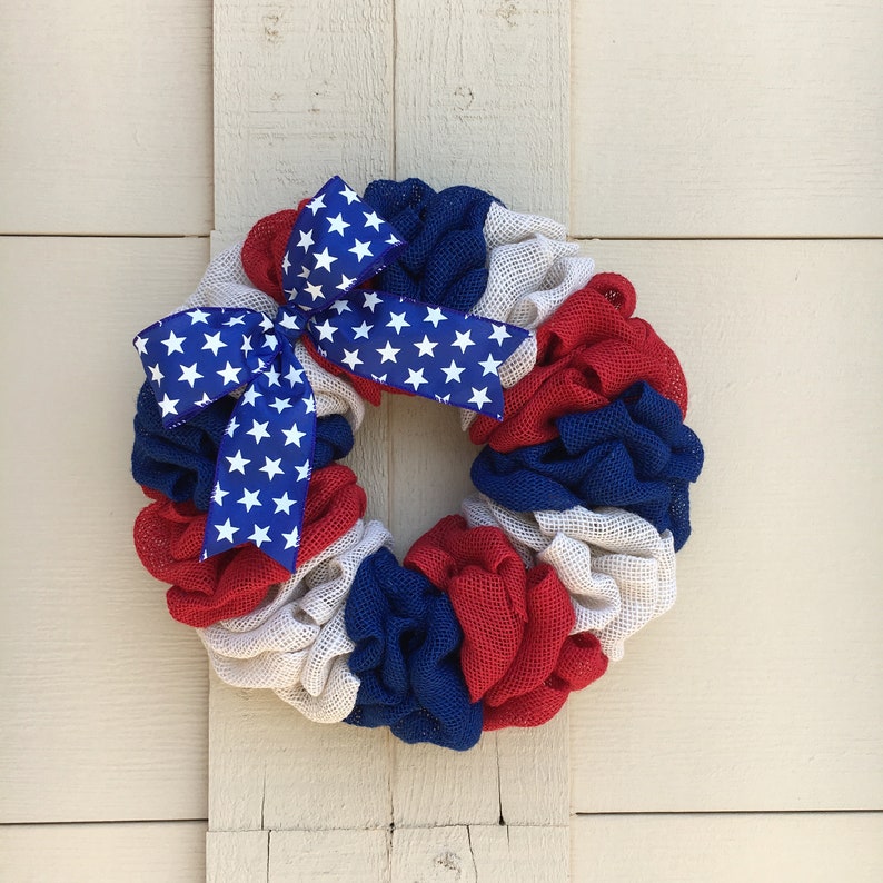 Fourth of July burlap wreath,Fourth of July wreath,Red White Blue wreath,American Flag Wreath,Burlap Flag Wreath,July 4th Wreath for Door