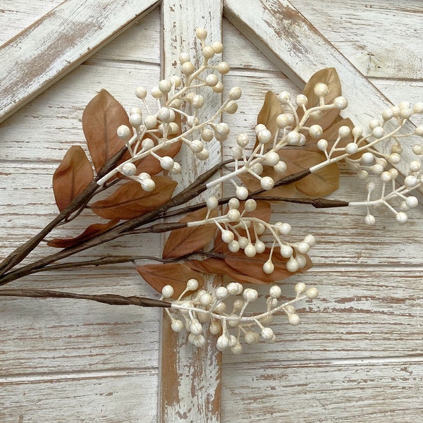 Berry Branch Cream Fall Decor Berry Wreath Supply White Berries for Floral Arrangement Centerpiece Wreath Fall Supply Ivory Berry Stems