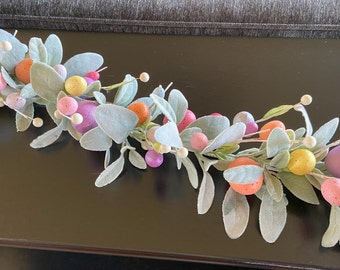 Easter Garland Easter Egg Garland Lambs Ear Garland Easter Table Decor Mantel Easter Decoration Tablescape Entryway Decor