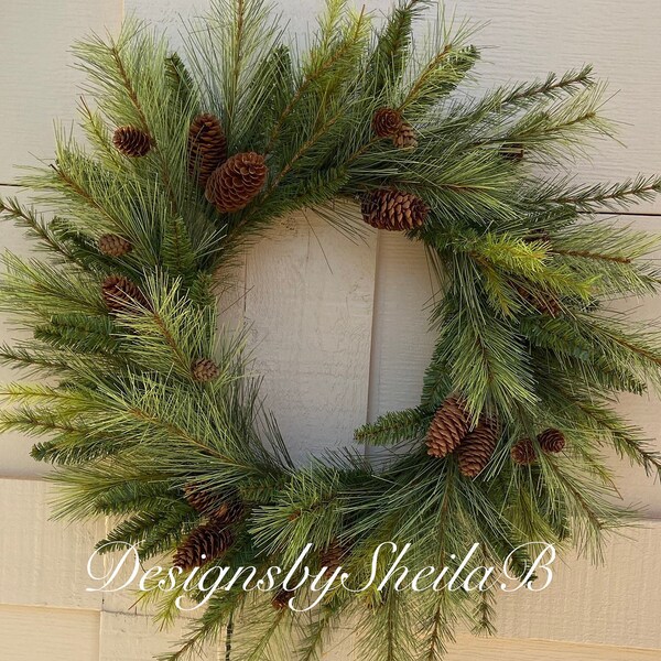 Corona de Navidad, guirnalda de diseño Evergreen, corona de invierno, corona de Navidad de granja, boda de invierno, corona de pino, decoración de la chimenea de Navidad