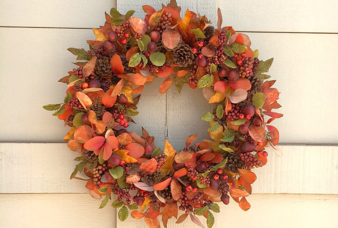 Fall Wreath With Eucalyptus Pinecones Berries for Front Door ...