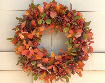 Fall Wreath with Eucalyptus Pinecones Berries for Front Door, Thanksgiving Decoration for Mantle, Autumn Entryway Wreath High Quality