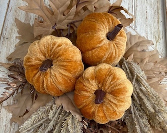 Velvet Pumpkin Pick, Fall Wreath Supply, Pumpkin Tier Tray Decor, Dough Bowl Filler Fall, Thanksgiving Table Decor, Centerpiece Decoration