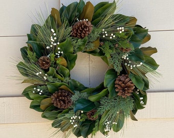 Winter Wreath Magnolia Pinecone Wreath Christmas Front Door Decor Wedding Wreath Winter Magnolia Christmas Wreath Berry Mantel Wreath