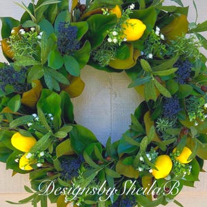 Magnolia Wreath, Lemon Wreath, Summer Magnolia Wreath, Lemon Magnolia Wreath, Summer Wreath for Front Door, Olive Wreath, Kitchen Wreath