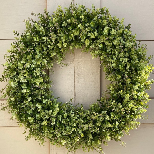 Boxwood Wreath 30" Large Boxwood Wreath for Mantel Farmhouse Wreath for Front Door Year-Round Wreath Eucalyptus Wreath Everyday Wreath