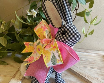 Easter bunny, Easter Decor, Spring Decoration, Easter Bunny with Bow, Bunny for Wreath, Wreath Supply, Buffalo Plaid Bunny, Table Decoration