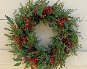 Christmas Wreaths, Winter Wreath, Winter Evergreen Wreath, Pine Wreath, Christmas Wreath Front Door, Christmas Pine Wreath, Evergreen