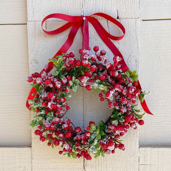 Christmas Wreath Mini Red Berry Wreath Kitchen Cabinet Wreath Small Window Wreath Berry Wreath Hostess Gift Small Chair Wreath Gift for Her