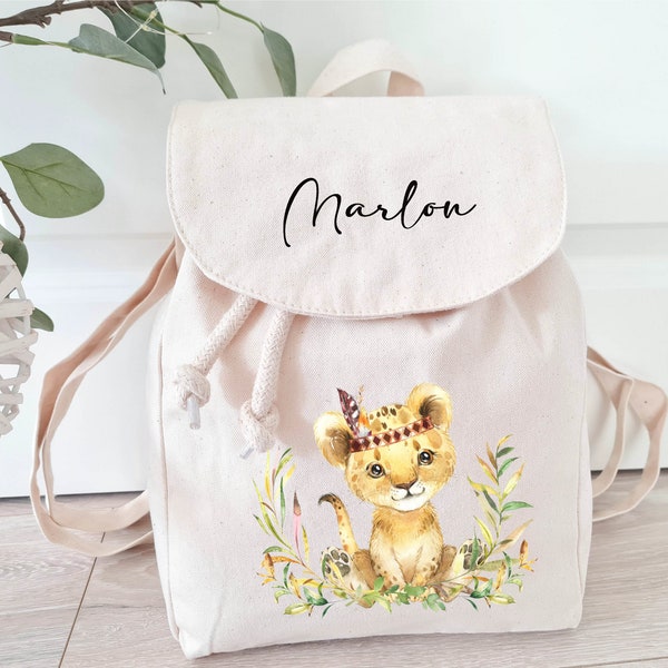 Children's backpack personalized with name, lion cub