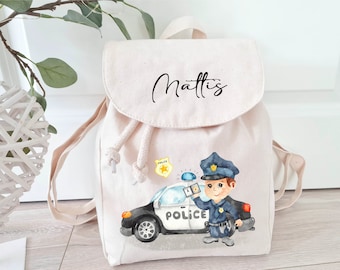 Children's backpack personalized with name, police