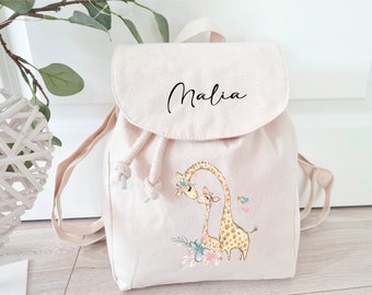 Children's backpack personalized with name, giraffe