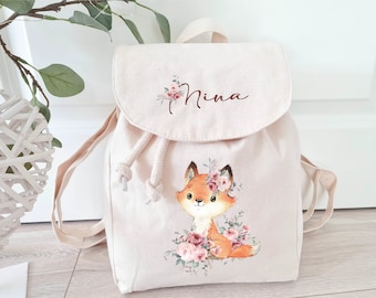 Children's backpack personalized with name, fox