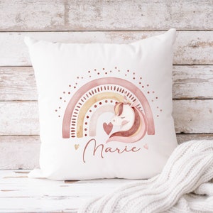 Rainbow Unicorn Pillow - Personalized - with Filling - Birth Pillow - White Girl Watercolor - Baby Gift - Gift