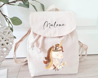 Kinderrucksack personalisiert mit Name, Einhorn Boho