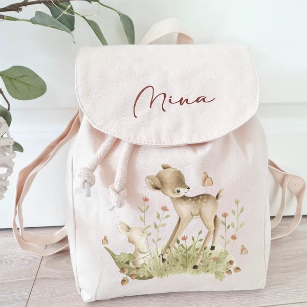 Children's backpack personalized with name, deer