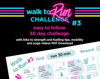 Walk to Run 4 week Training Plan, Beginners Running 5K Training Plan, 30 Day Run Challenge, Walk to Run Plan, Printable Run PDF Planner