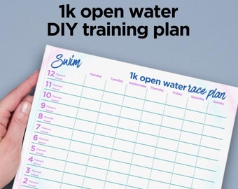 12 Week Open Water Swim Training Plan, Train for 1000m, Fillable (PDF)