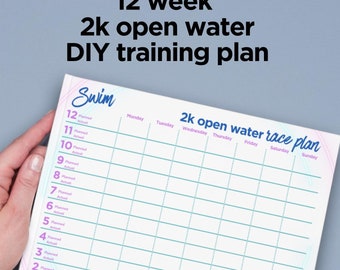 2km Open Water Swim, 12 Week Training Plan Template, Fillable (PDF)