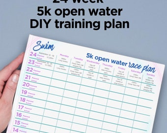 5k Open Water Swim Training Plan, 24 Week Template, Fillable (PDF)
