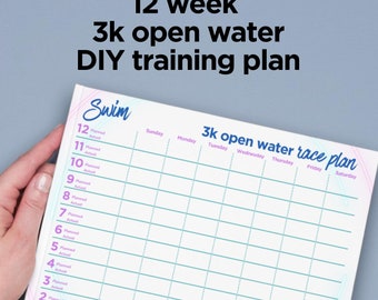 3km Open Water Swim, 12 Week Training Plan Template, Fillable (PDF)