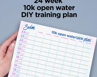 10K Open Water Swim Plan, 24 Week Training Template, Fillable (PDF)