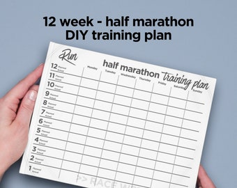 12 week Half Marathon, Training Plan Template, Train Half Marathon, Half Marathon Schedule, Half Marathon Race Plan, Printable and Fillable